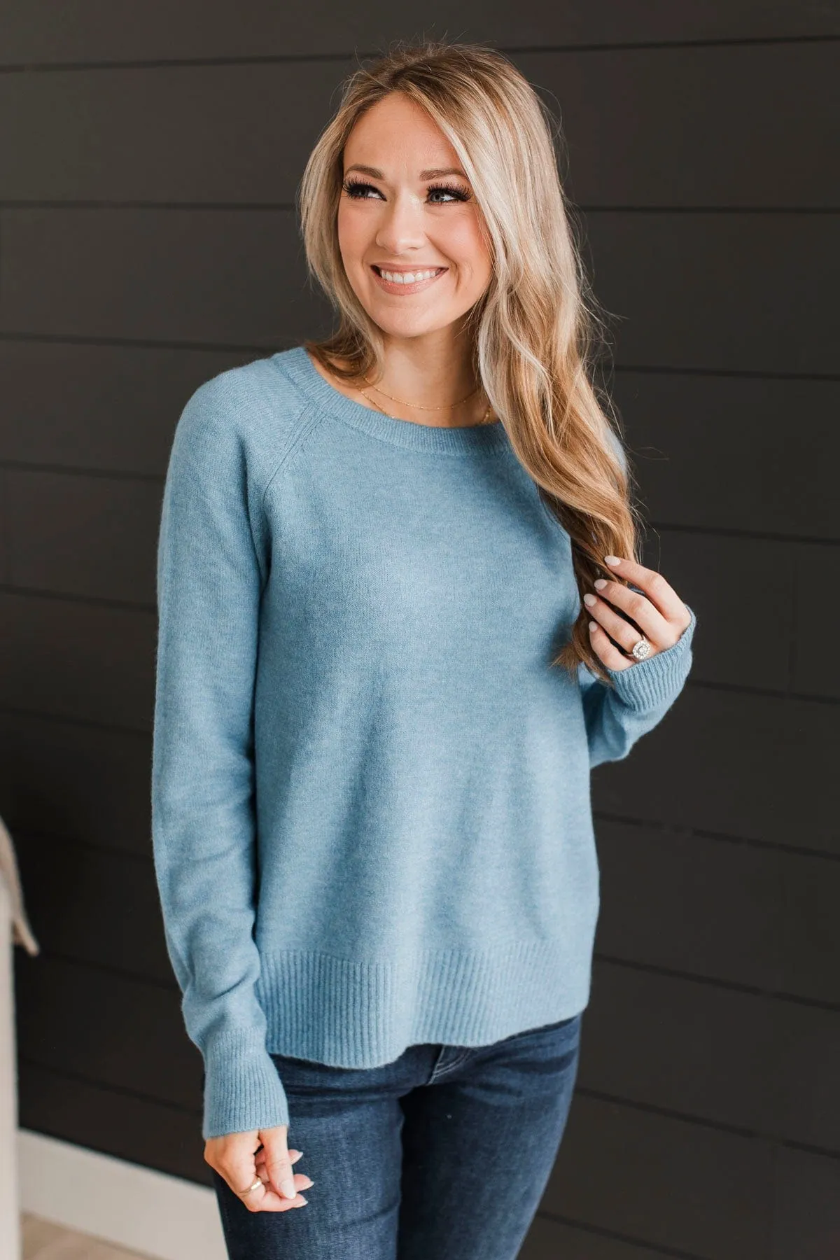 No Regrets Brushed Knit Sweater- Denim Blue