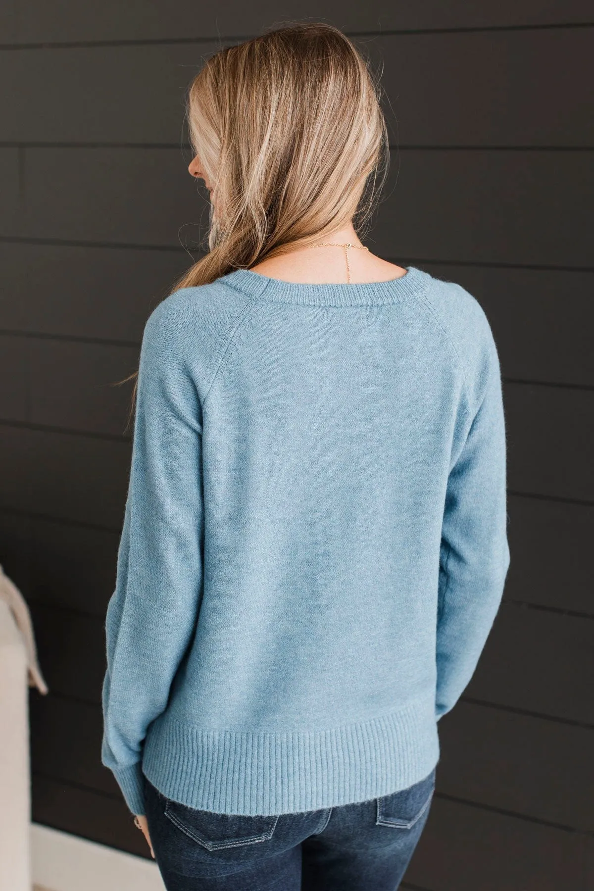 No Regrets Brushed Knit Sweater- Denim Blue