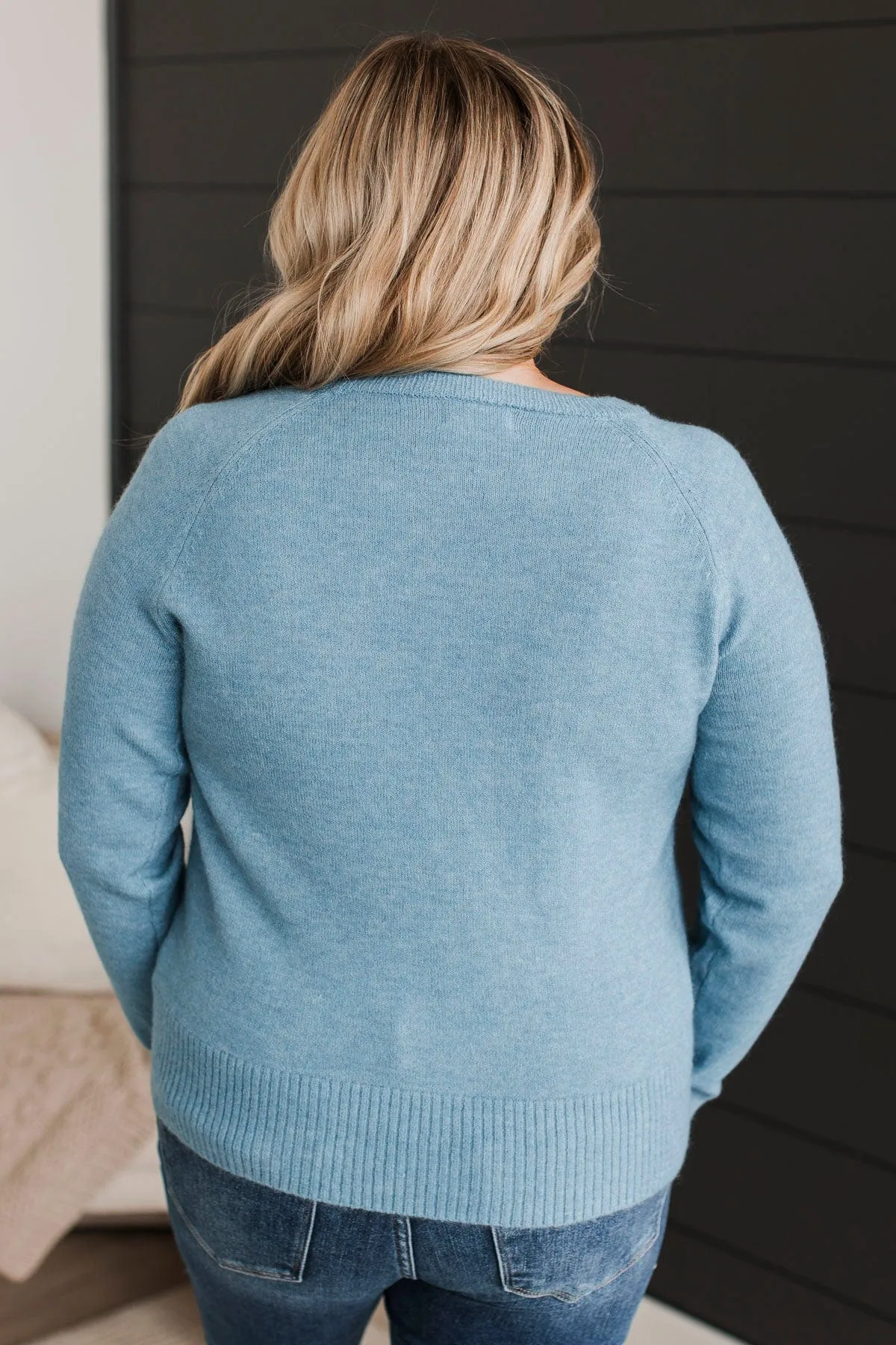 No Regrets Brushed Knit Sweater- Denim Blue