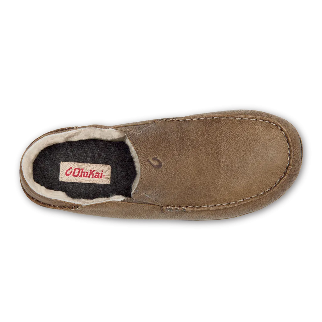 Olukai Mens Kipuka Hulu Leather Moccasin Slippers- Toffee Nubuck Leather