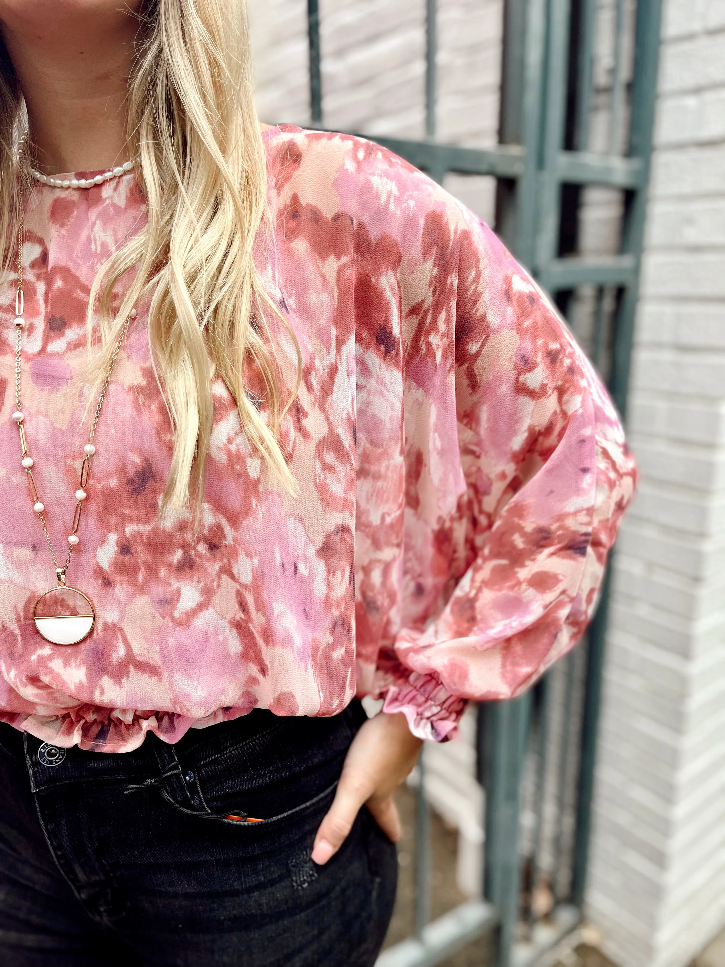 Pink Beach Watercolor Blouse