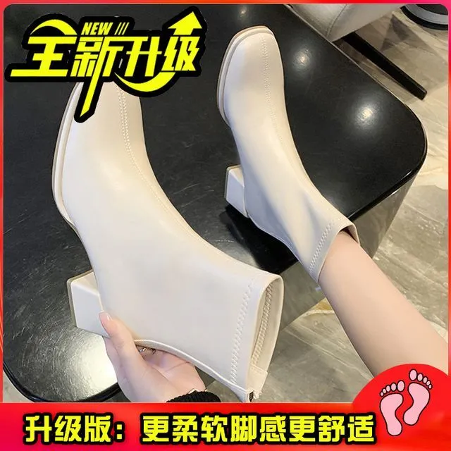 Plain Chunky Heel Short Boots cc23