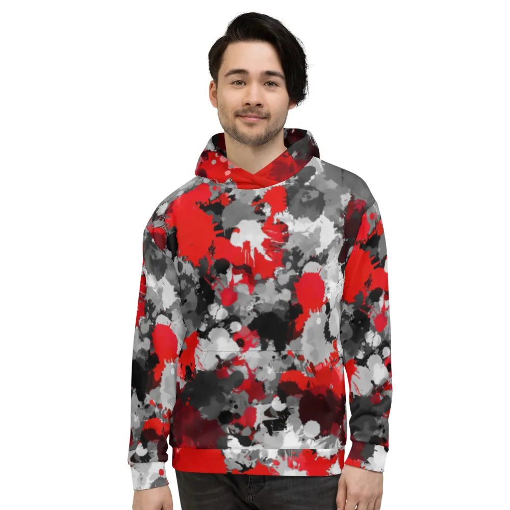 Red and Grey Paint Splatter Pullover Hoodie