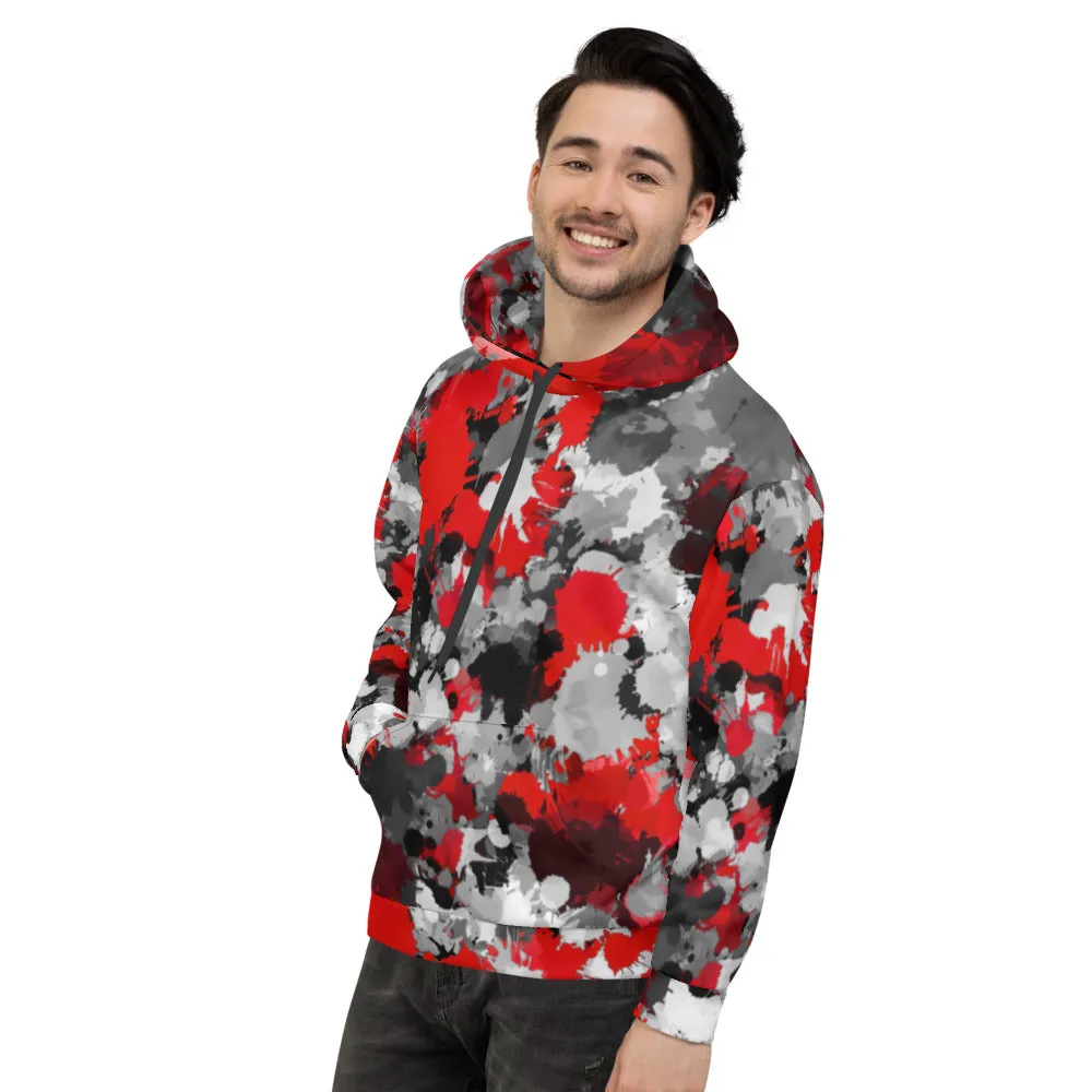 Red and Grey Paint Splatter Pullover Hoodie