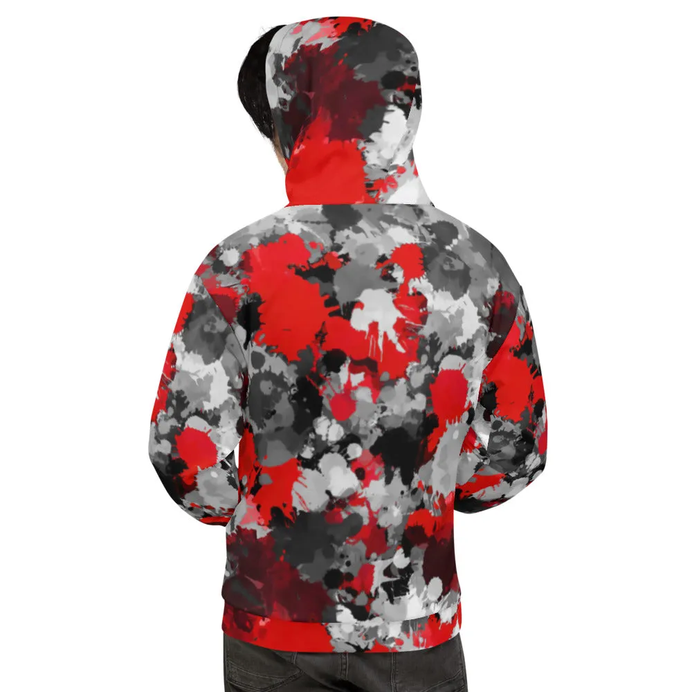 Red and Grey Paint Splatter Pullover Hoodie