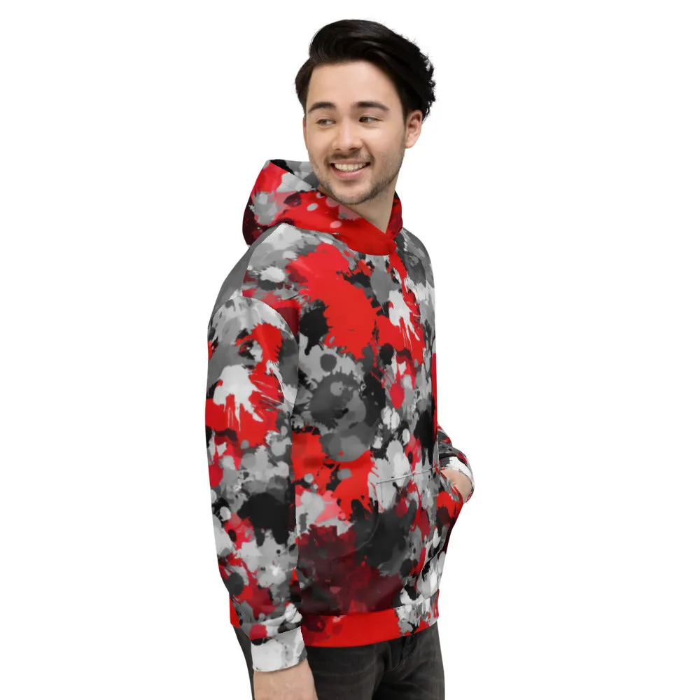 Red and Grey Paint Splatter Pullover Hoodie