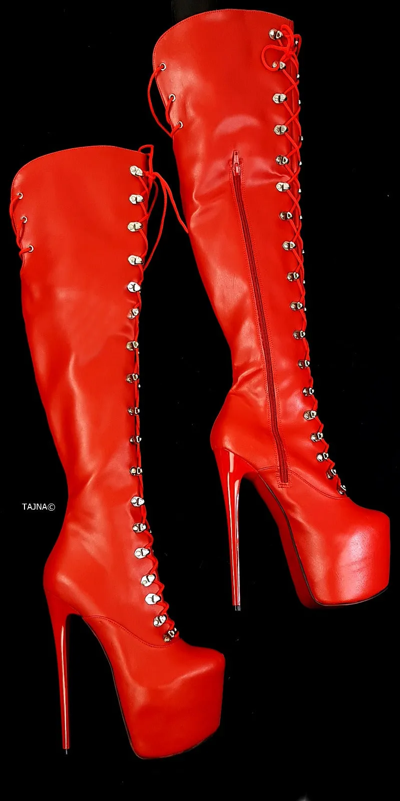 Red Matte Military Style Platform Boots