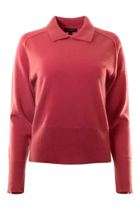 Repeat Cashmere Collared Crewneck Sweater in Strawberry