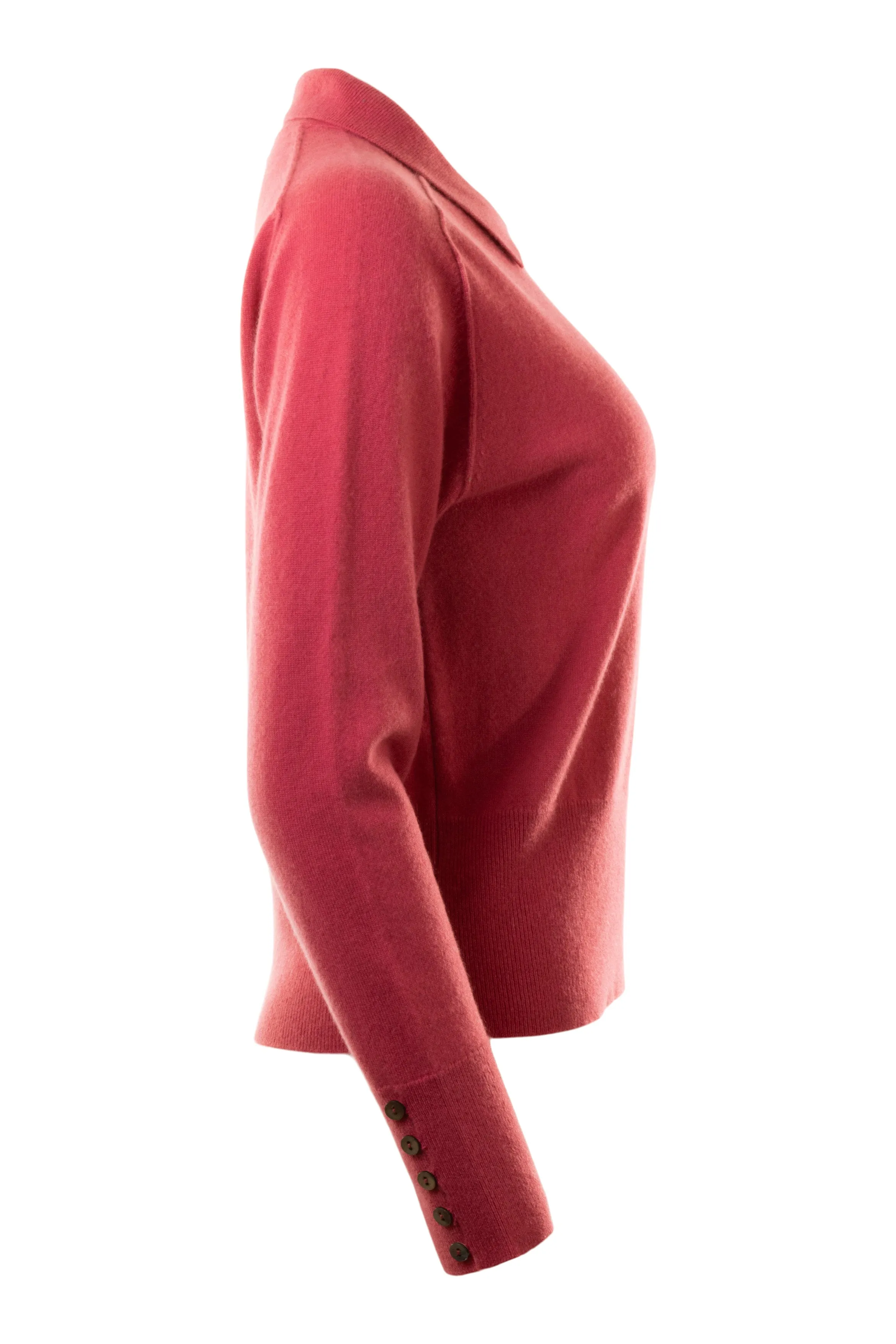 Repeat Cashmere Collared Crewneck Sweater in Strawberry