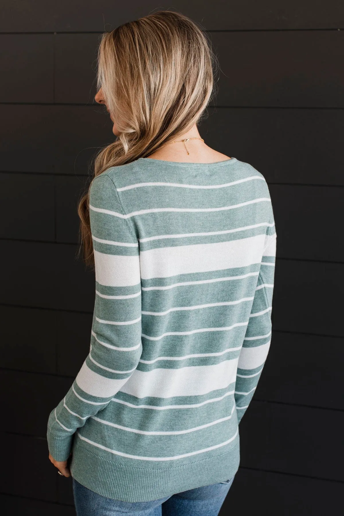 Roll With It Striped Sweater- Dusty Teal