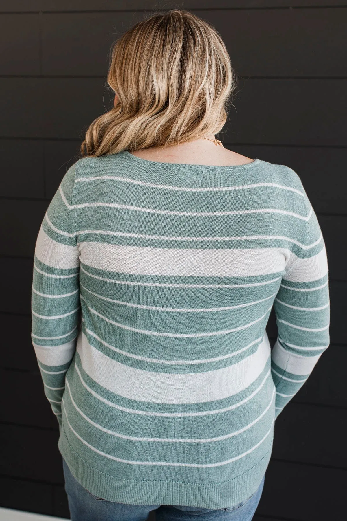 Roll With It Striped Sweater- Dusty Teal