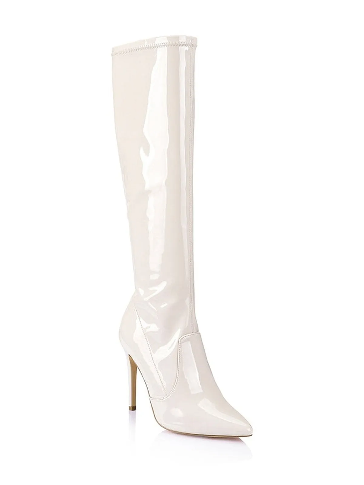 Savannah Tall Boots - Bone Patent Stretch