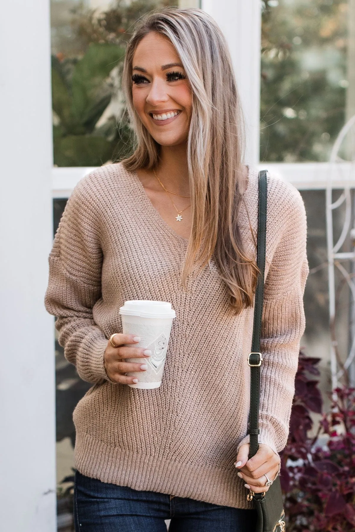 Simply Amazing V-Neck Knit Sweater- Taupe