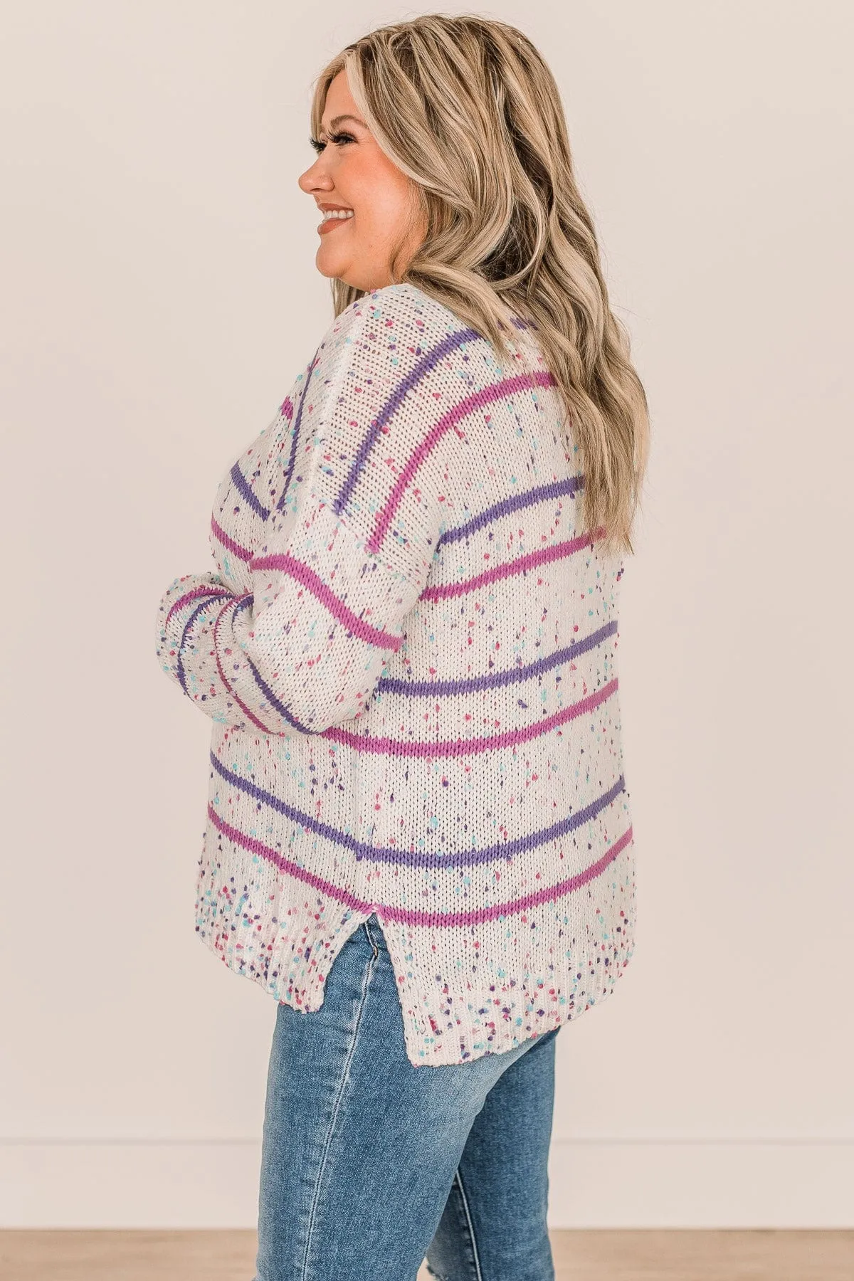 Stay Tuned Confetti Knit Sweater- Ivory & Lavender