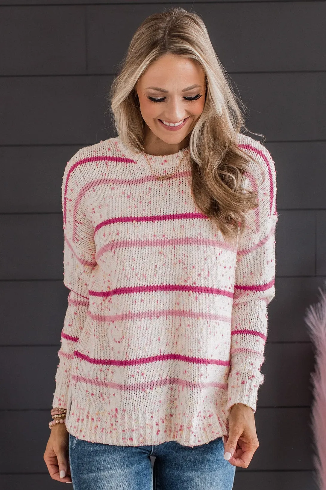 Stay Tuned Confetti Knit Sweater- Ivory & Pink