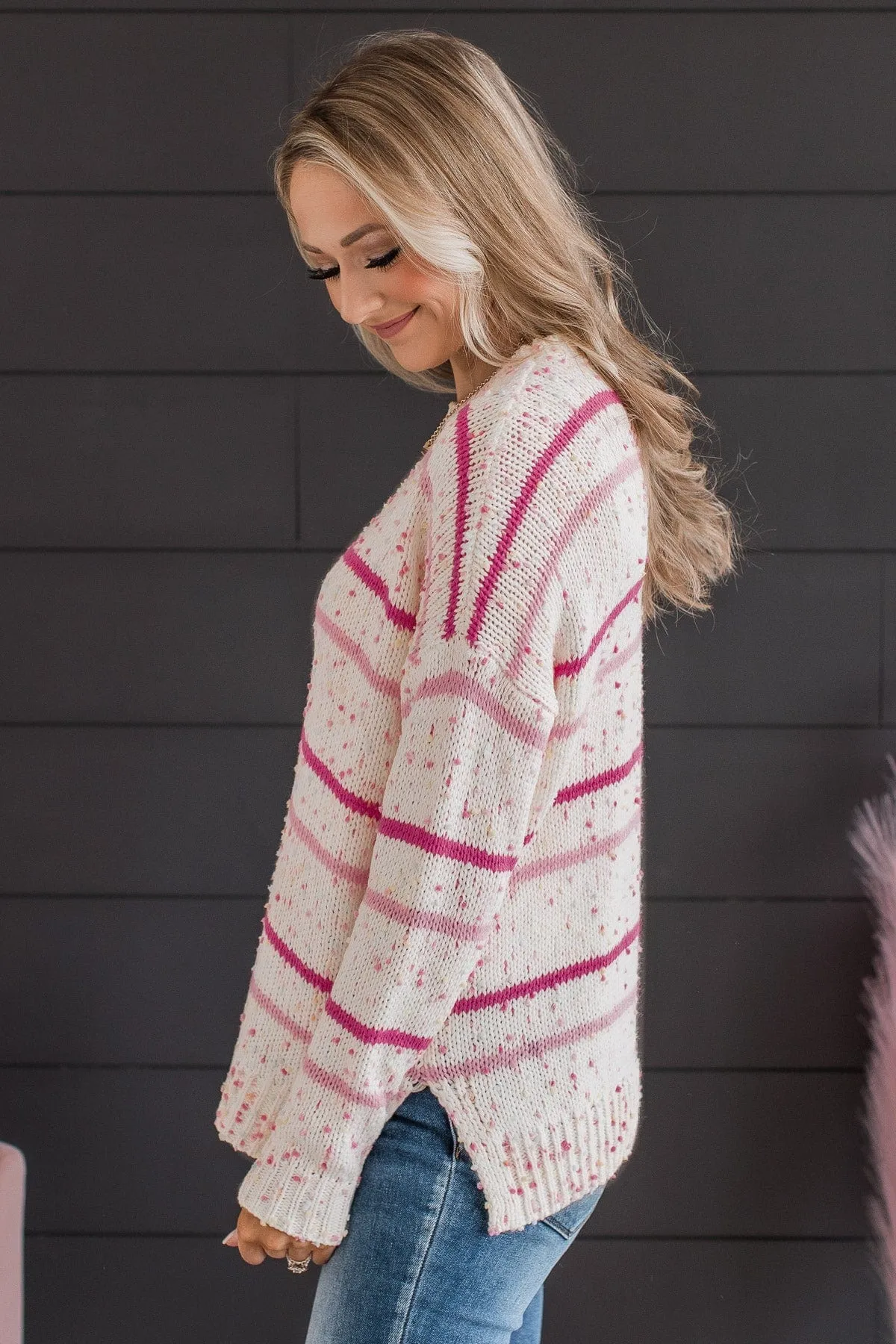 Stay Tuned Confetti Knit Sweater- Ivory & Pink