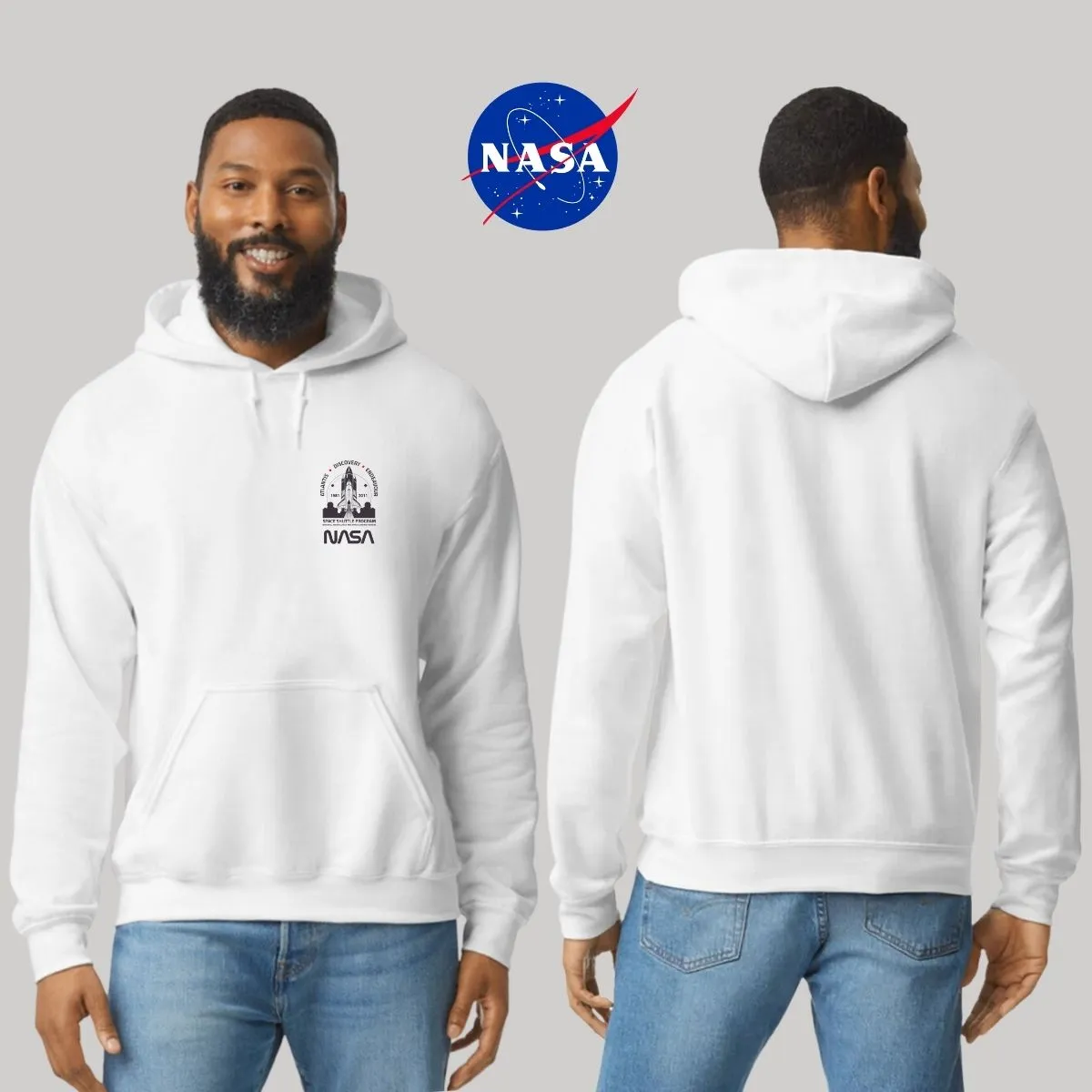 Sudadera Hombre Hoodie Nasa Cohete Espacial Escudo