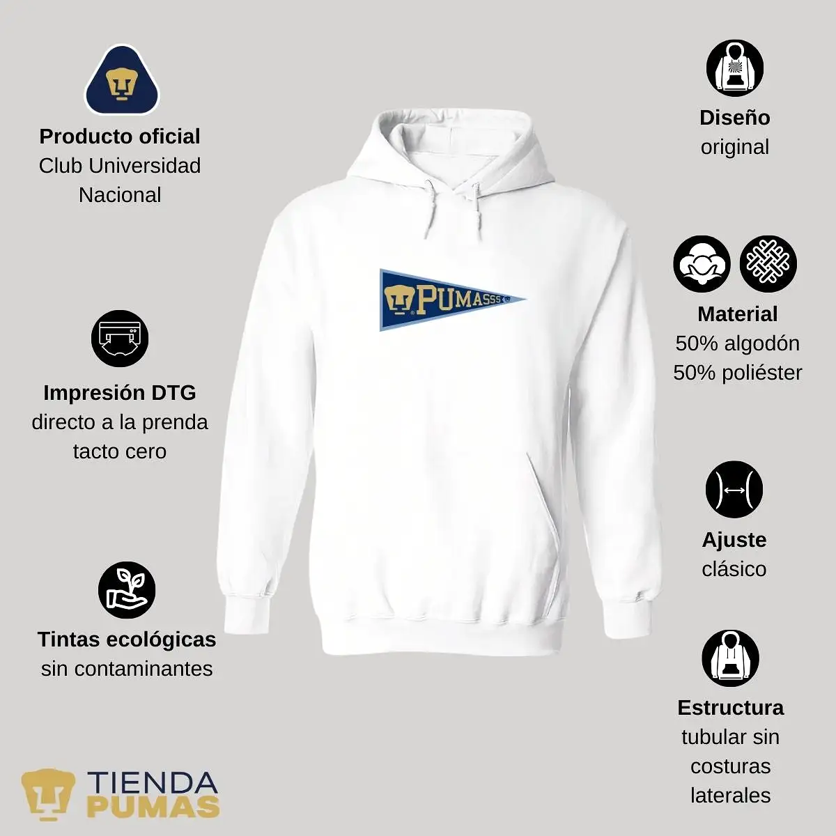 Sudadera Hombre Hoodie Pumas UNAM Banderín