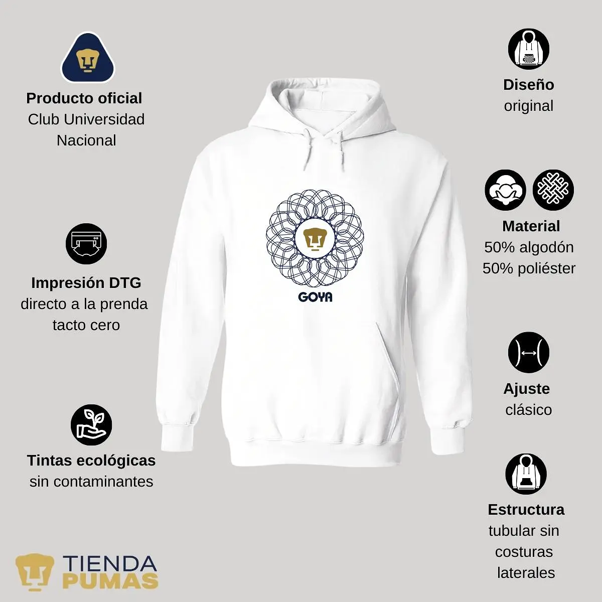 Sudadera Hombre Hoodie  Pumas UNAM Goya mandala