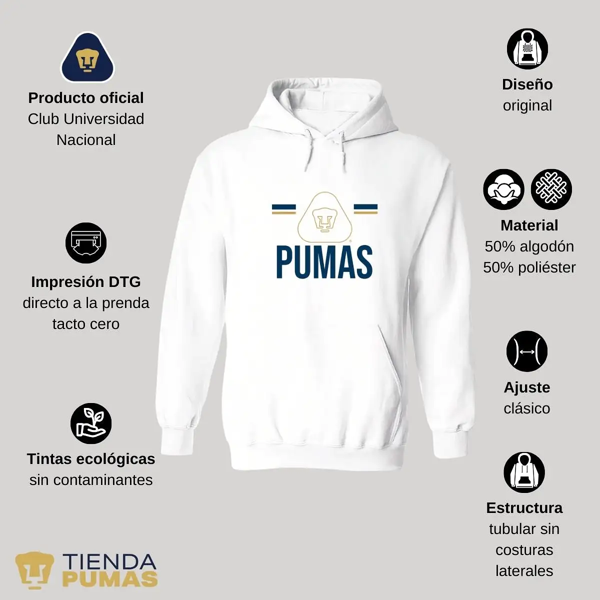 Sudadera Hombre Hoodie Pumas UNAM Insignia