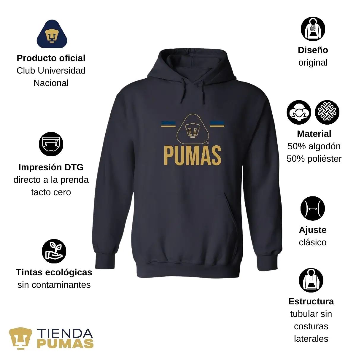 Sudadera Hombre Hoodie Pumas UNAM Insignia