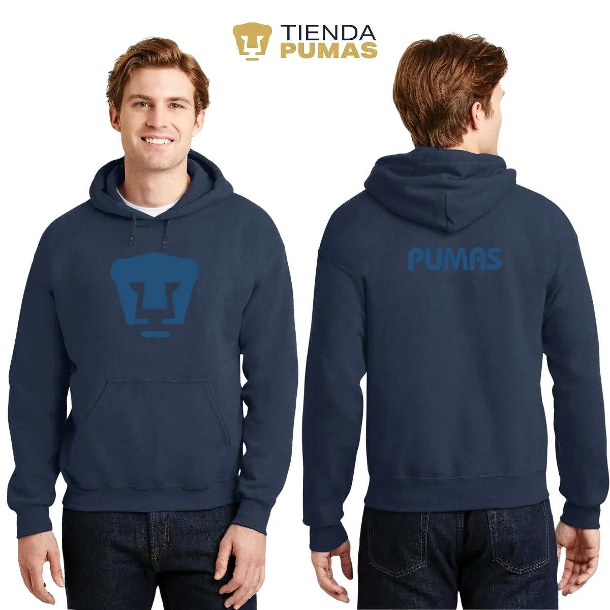 Sudadera Hombre Hoodie Pumas UNAM Logo Azul Vinil