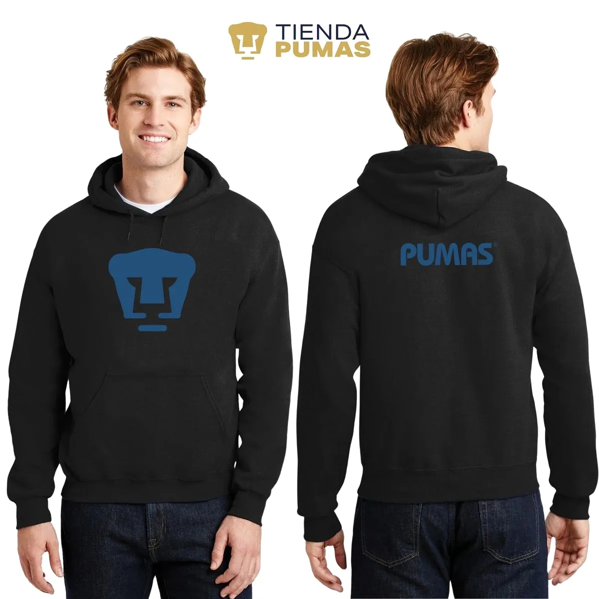 Sudadera Hombre Hoodie Pumas UNAM Logo Azul Vinil