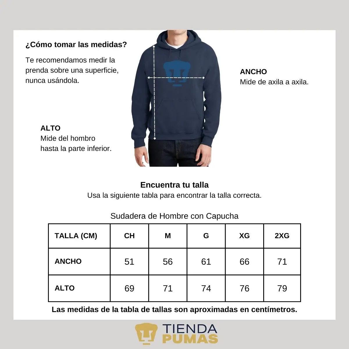 Sudadera Hombre Hoodie Pumas UNAM Logo Azul Vinil