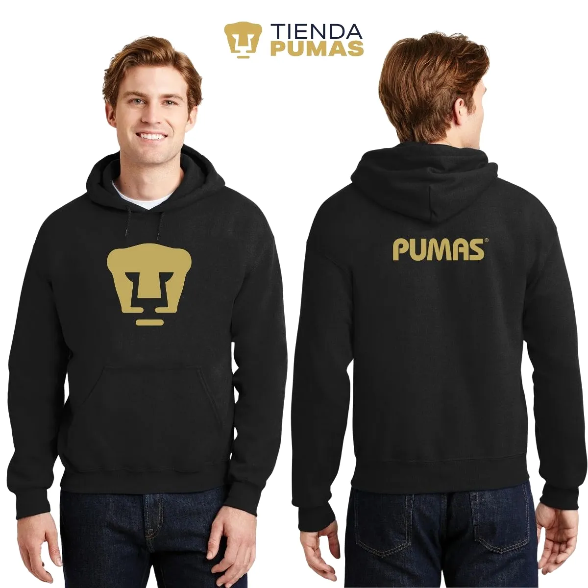 Sudadera Hombre Hoodie Pumas UNAM Logo Dorado Vinil