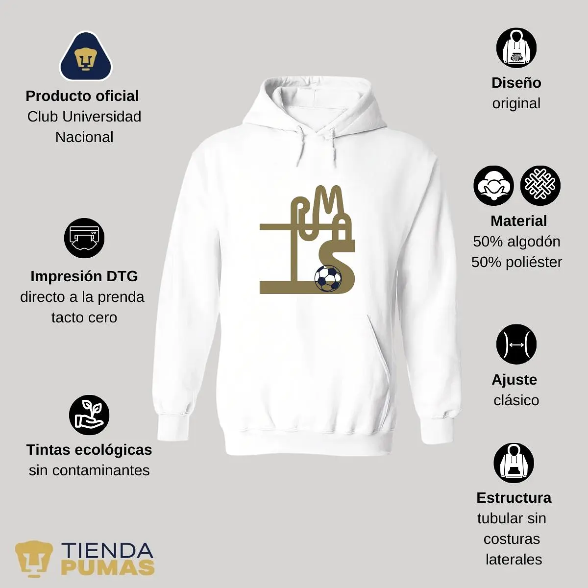 Sudadera Hombre Hoodie  Pumas UNAM Líneas