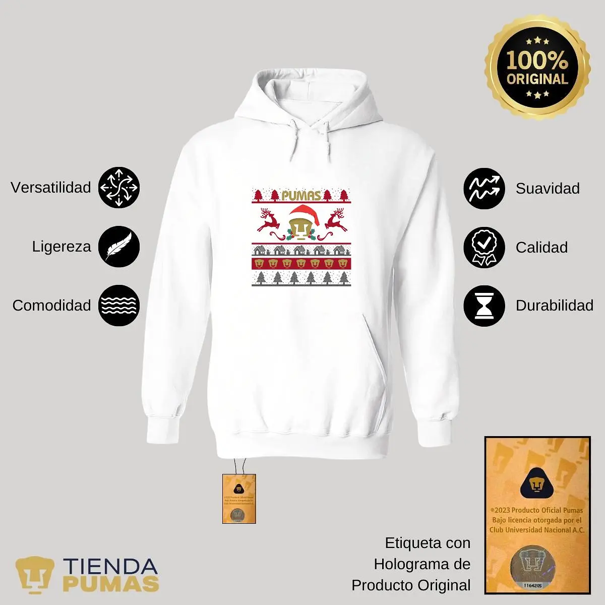 Sudadera Hombre Hoodie  Pumas UNAM Navidad Renos