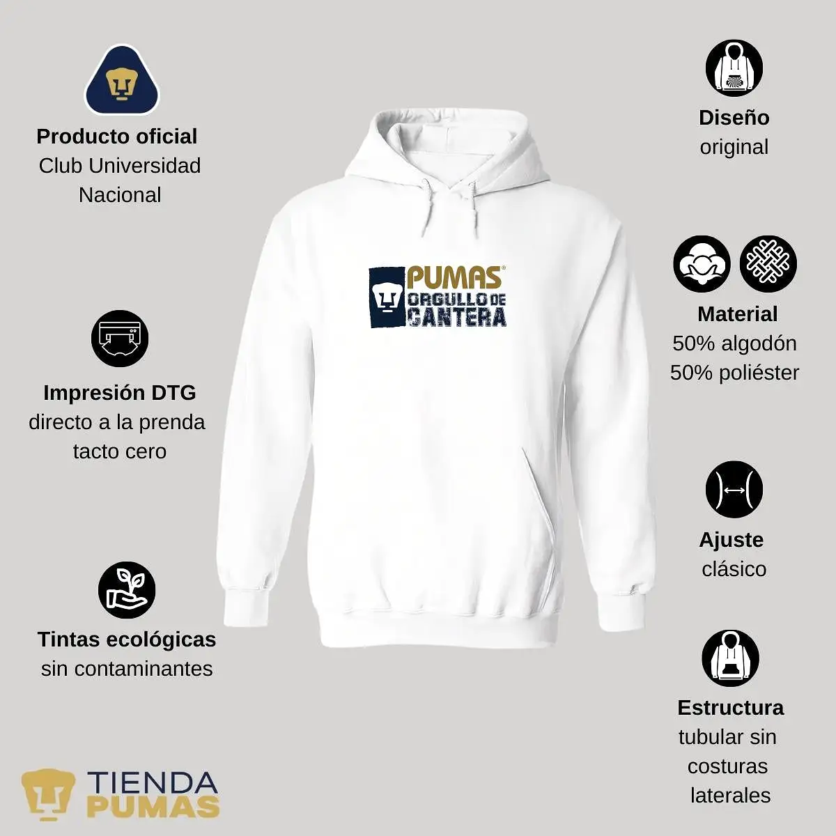 Sudadera Hombre Hoodie  Pumas UNAM Orgullo de cantera