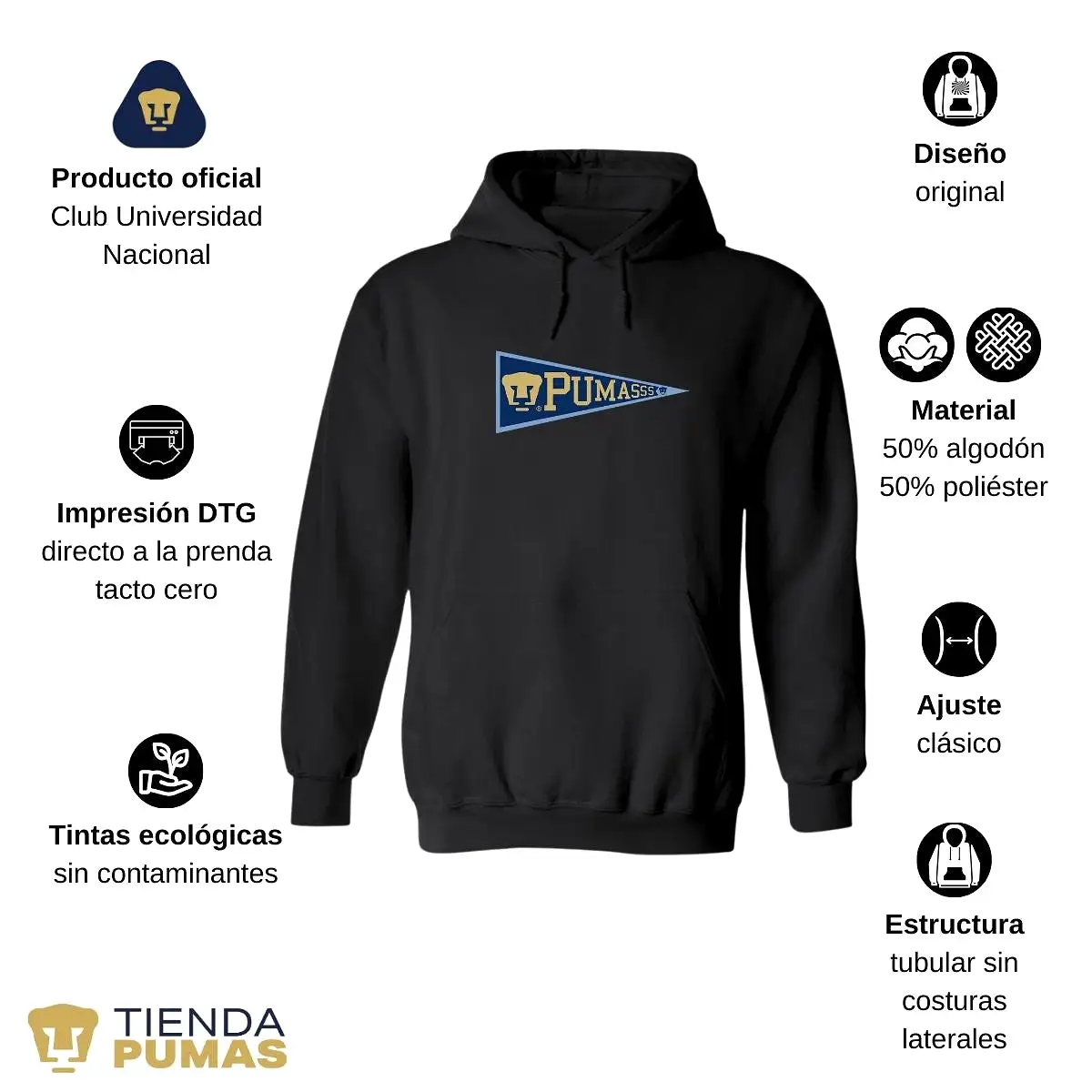 Sudadera Mujer Hoodie Pumas UNAM Banderín