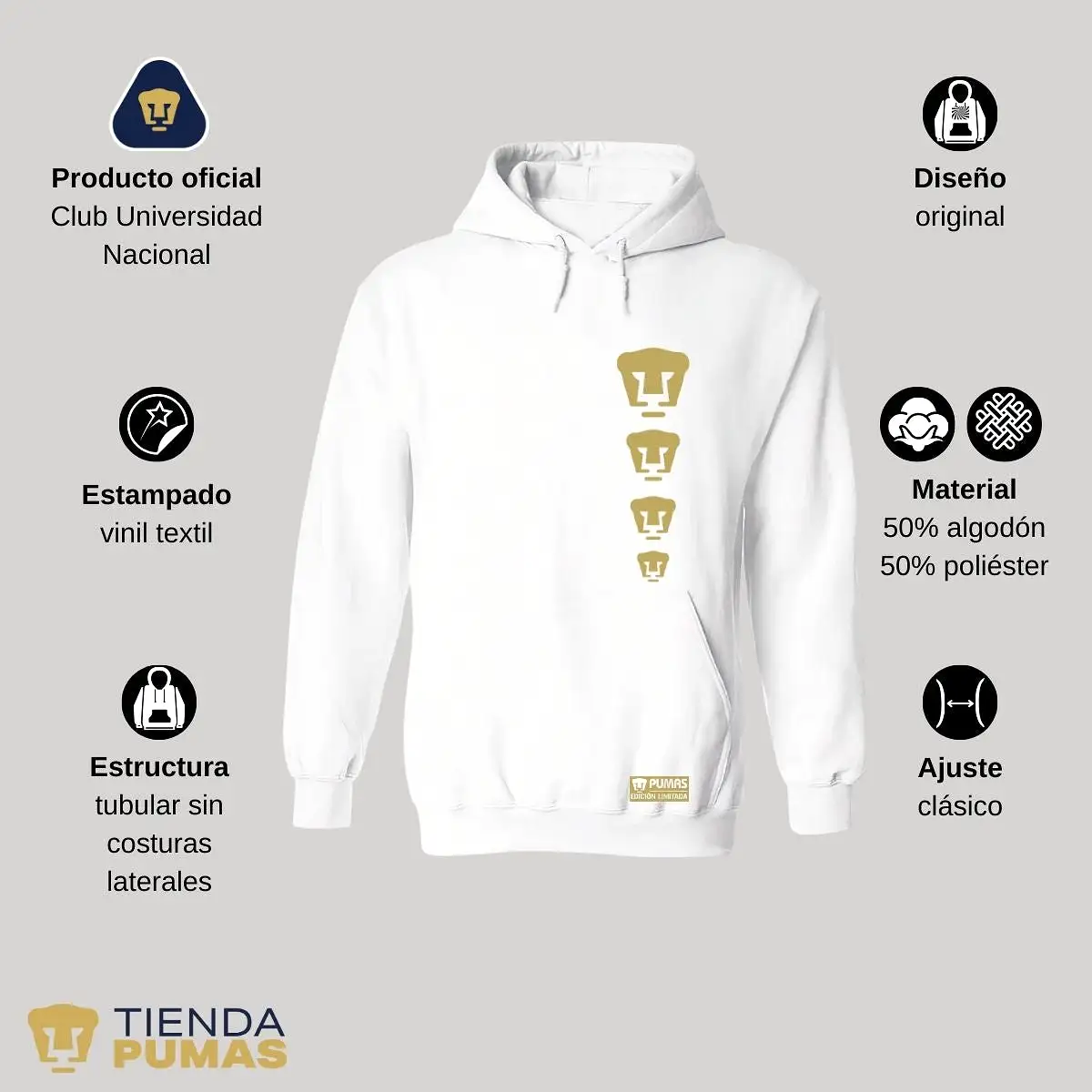 Sudadera Mujer Hoodie Pumas UNAM Edición Limitada 3 Vinil