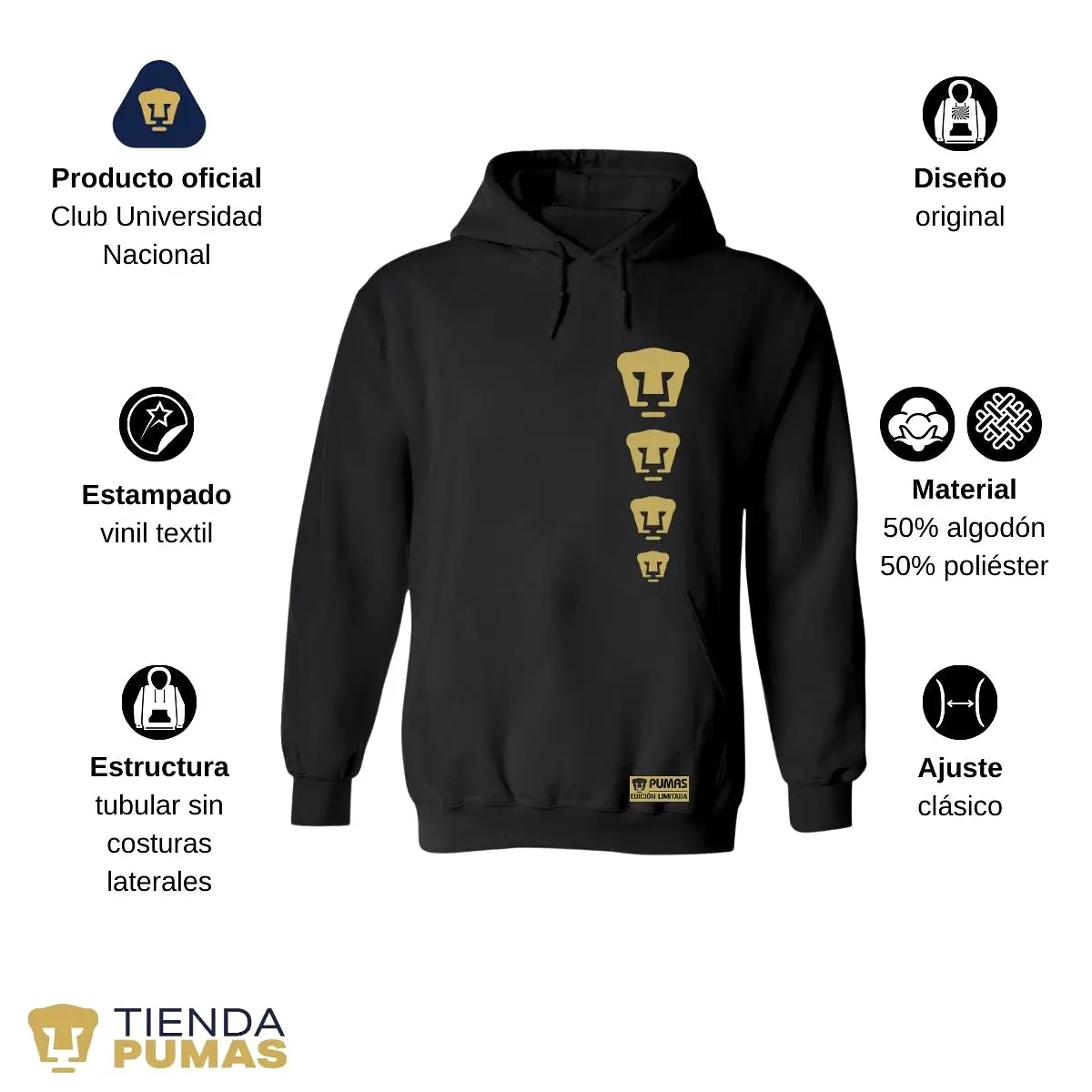 Sudadera Mujer Hoodie Pumas UNAM Edición Limitada 3 Vinil