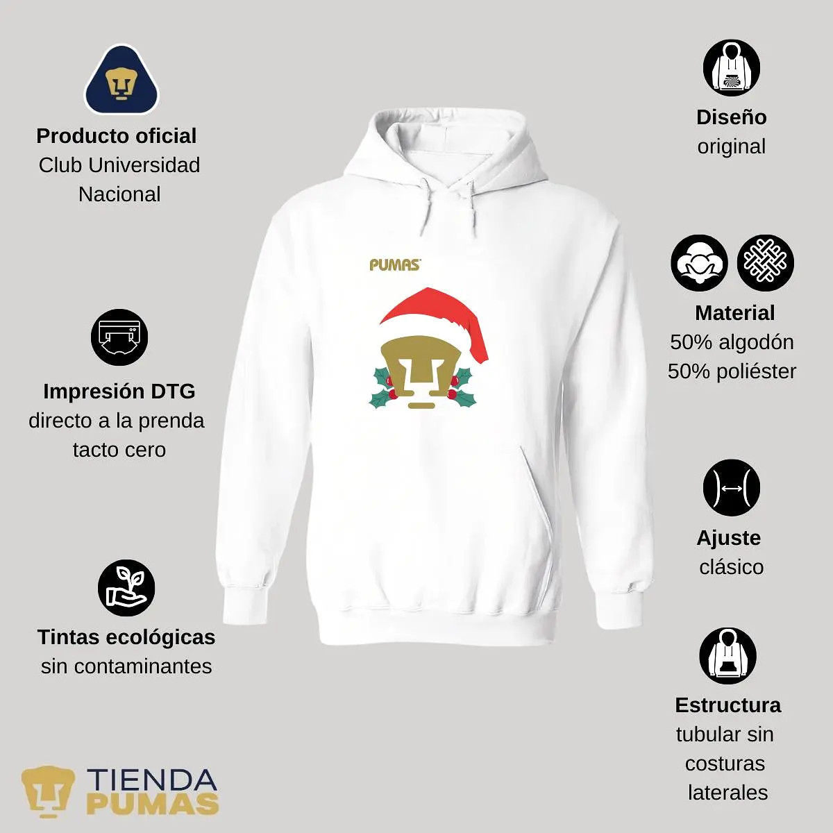 Sudadera Mujer Hoodie  Pumas UNAM Especial Navidad