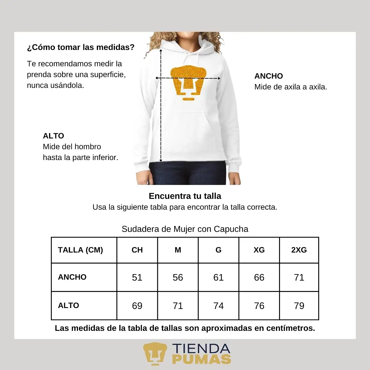 Sudadera Mujer Hoodie Pumas UNAM Logo Dorado Glitter