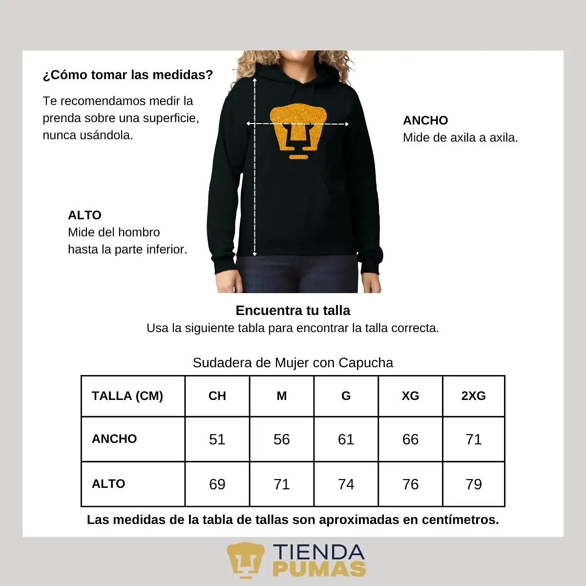 Sudadera Mujer Hoodie Pumas UNAM Logo Dorado Glitter