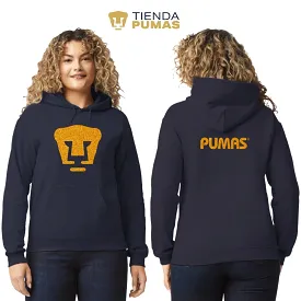 Sudadera Mujer Hoodie Pumas UNAM Logo Dorado Glitter