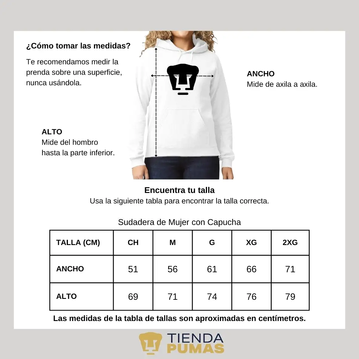 Sudadera Mujer Hoodie Pumas UNAM Logo Monocromatico Vinil