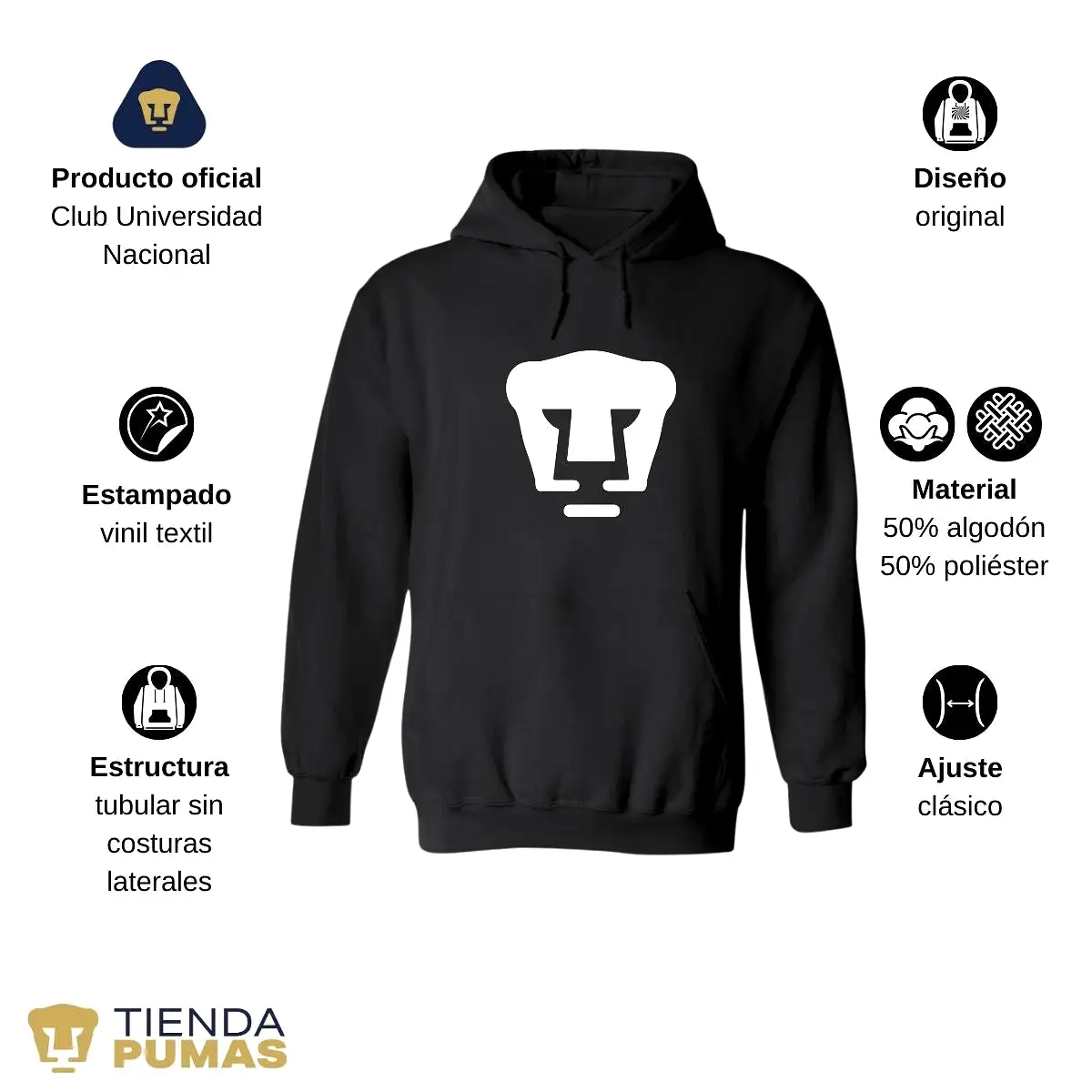 Sudadera Mujer Hoodie Pumas UNAM Logo Monocromatico Vinil