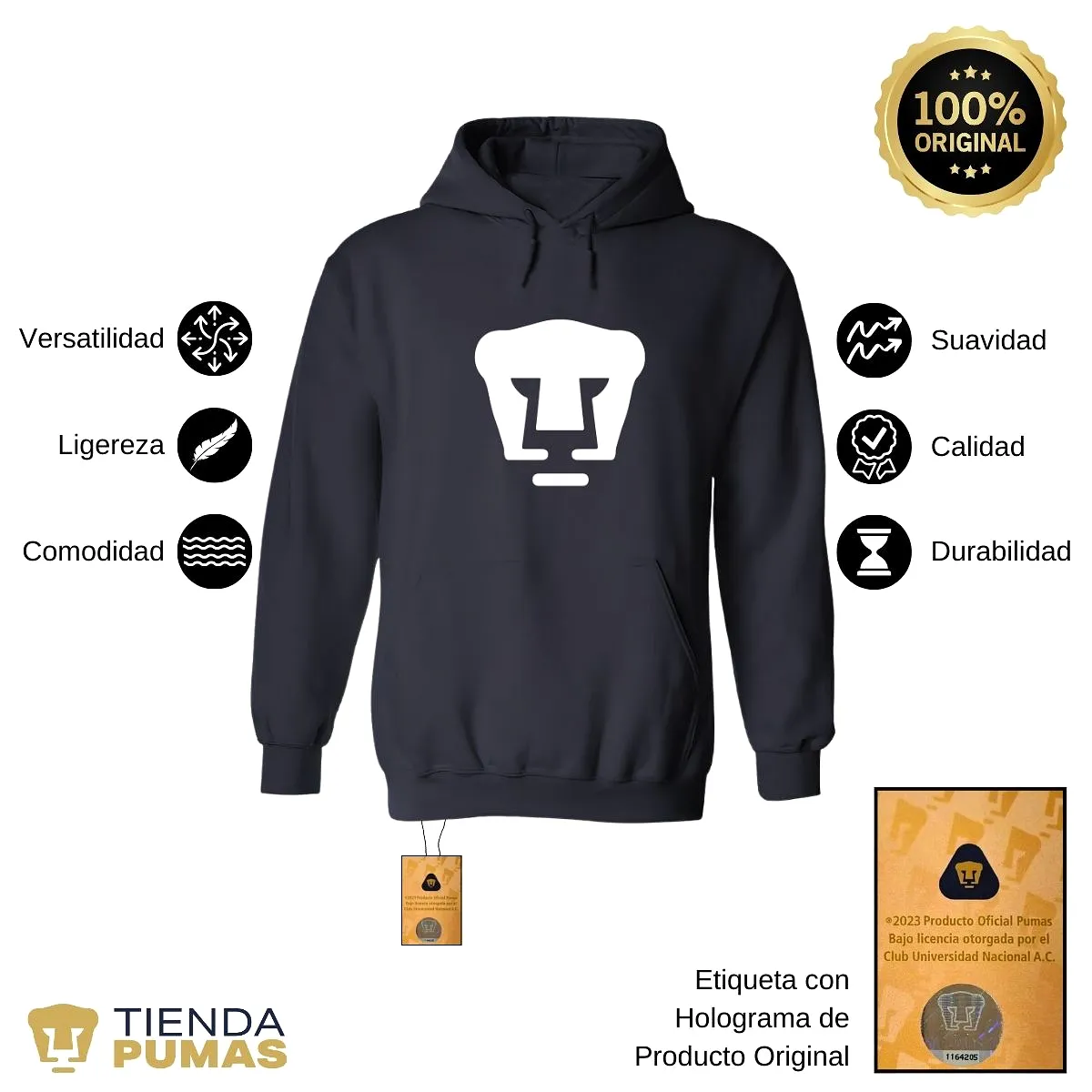 Sudadera Mujer Hoodie Pumas UNAM Logo Monocromatico Vinil