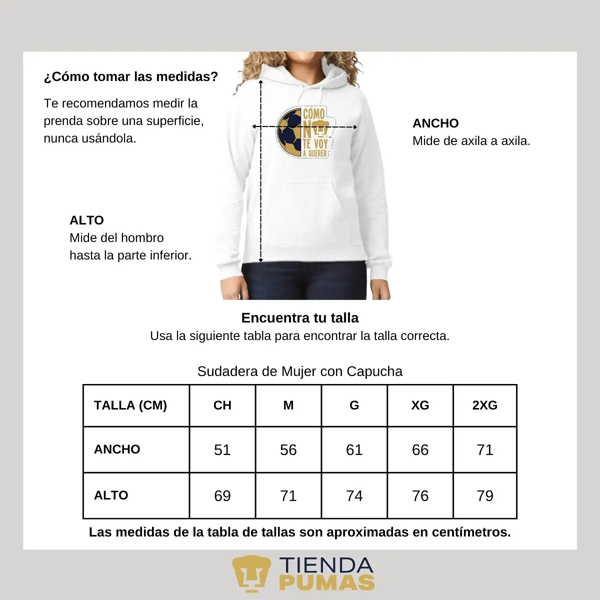 Sudadera Mujer Hoodie Pumas UNAM Medio Balón