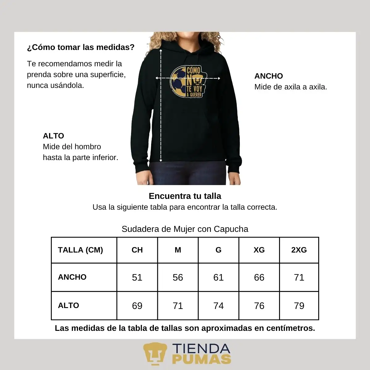 Sudadera Mujer Hoodie Pumas UNAM Medio Balón