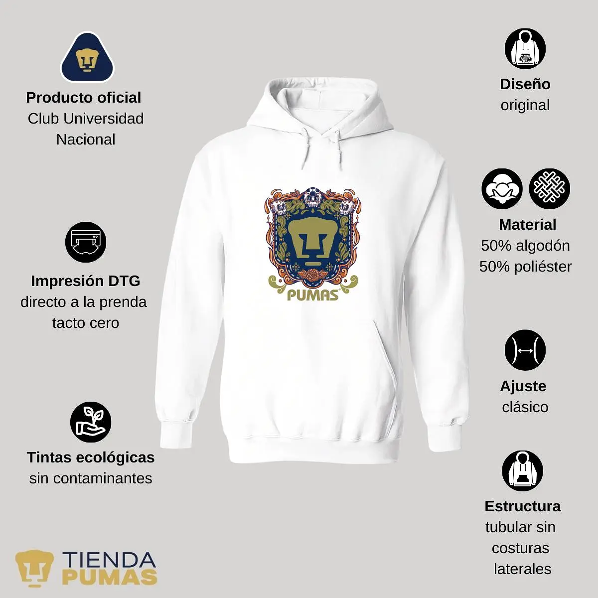 Sudadera para Hombre Hoodie Pumas UNAM Día de Muertos Nja