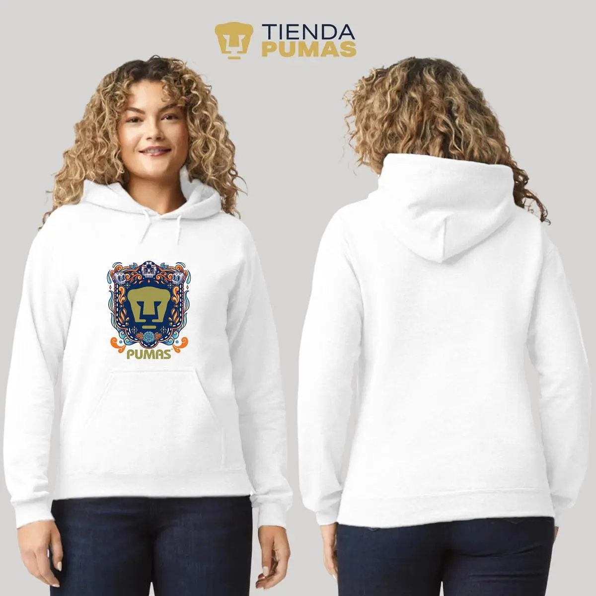 Sudadera para Mujer Hoodie Pumas UNAM Día de Muertos Azul