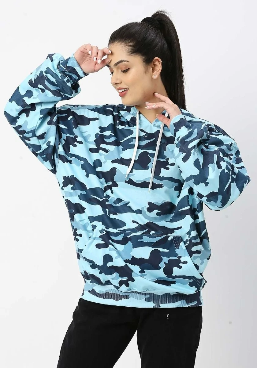 Teal Camo Women Oversized Hoodie