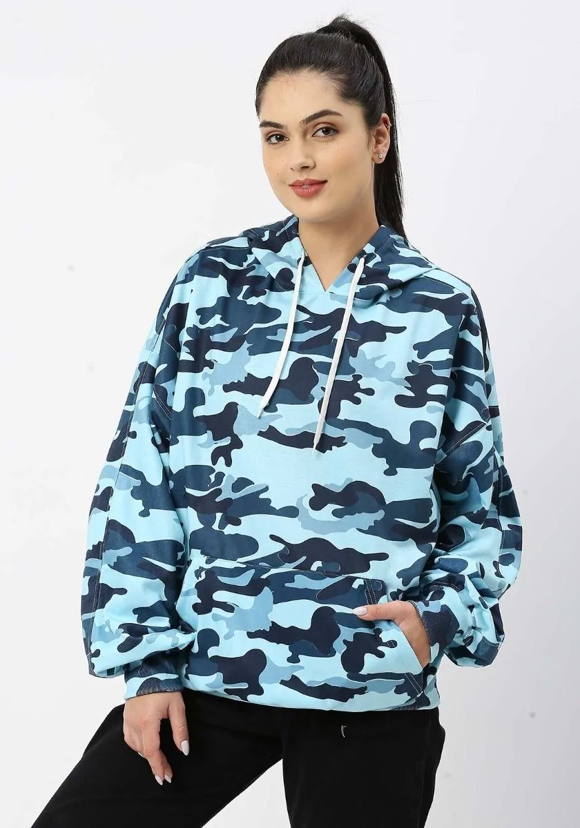 Teal Camo Women Oversized Hoodie