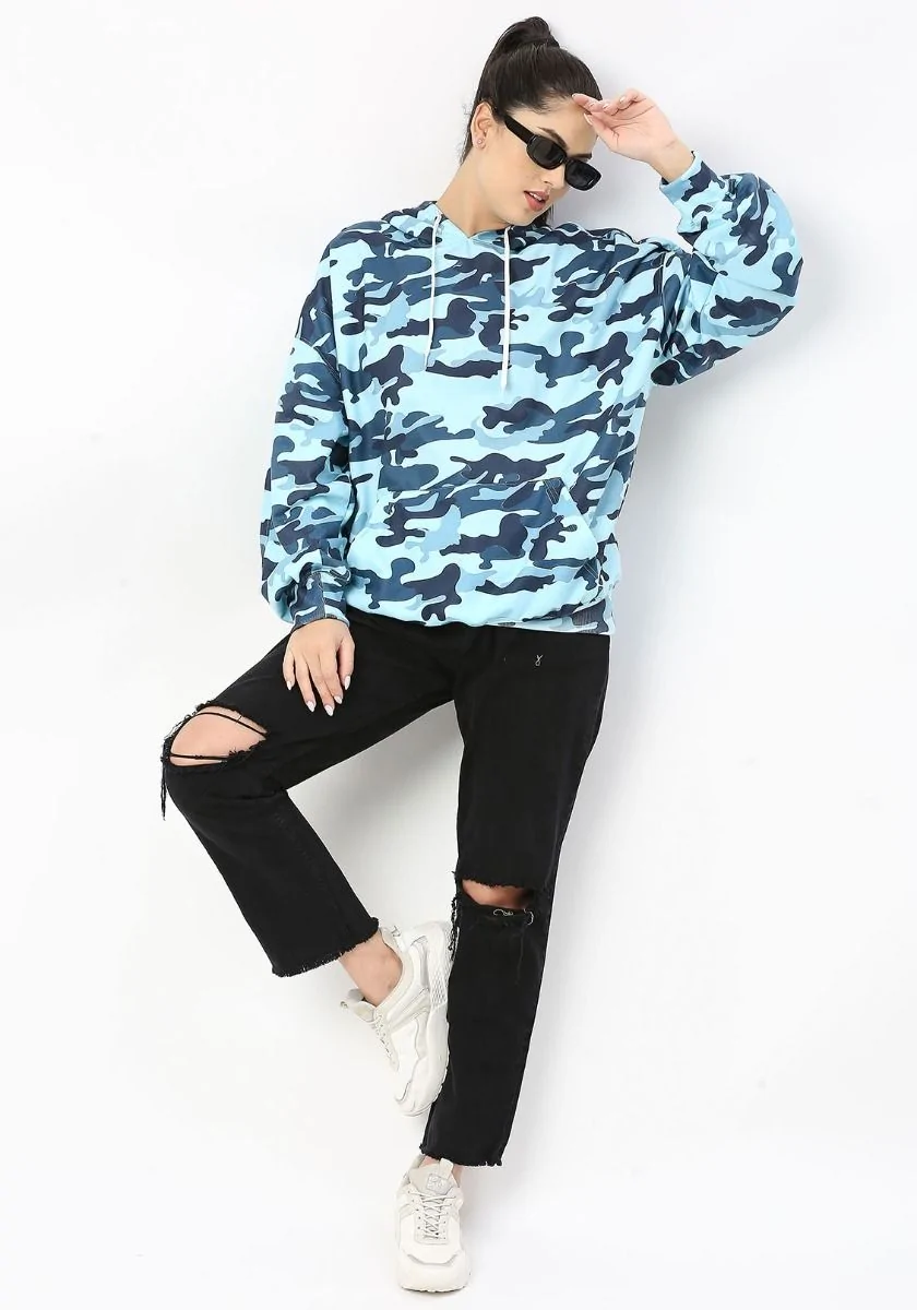 Teal Camo Women Oversized Hoodie