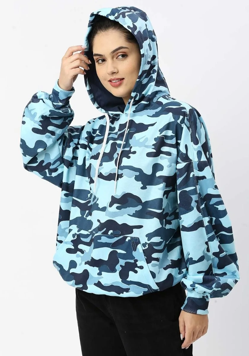 Teal Camo Women Oversized Hoodie